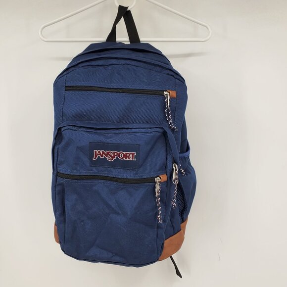 Jansport Navy Blue and Brown Cool Student Backpack Bookbag Bag - Picture 1 of 15